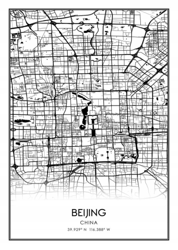 Mapa czarno biała plakat Beijing Pekin