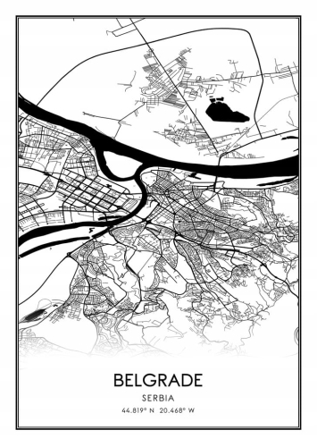 Mapa czarno biała plakat Belgrade Belgrad