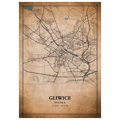 Plakat Mapa miasta vintage Gliwice