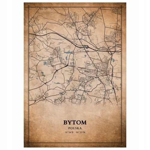 Plakat Mapa miasta vintage Bytom