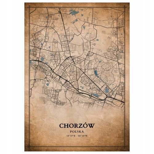 Plakat Mapa miasta vintage Chorzów