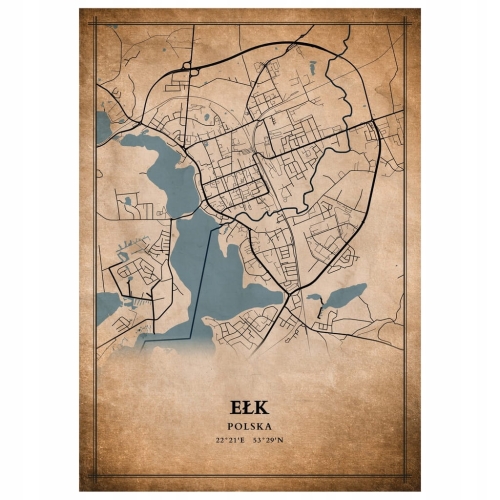Plakat Mapa miasta vintage Ełk