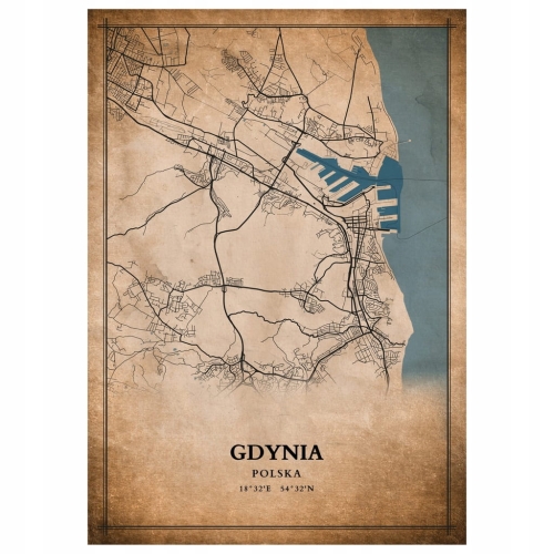 Plakat Mapa miasta vintage Gdynia