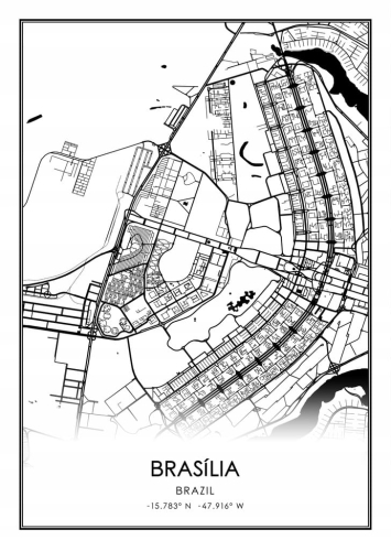 Mapa czarno biała plakat Brasilia