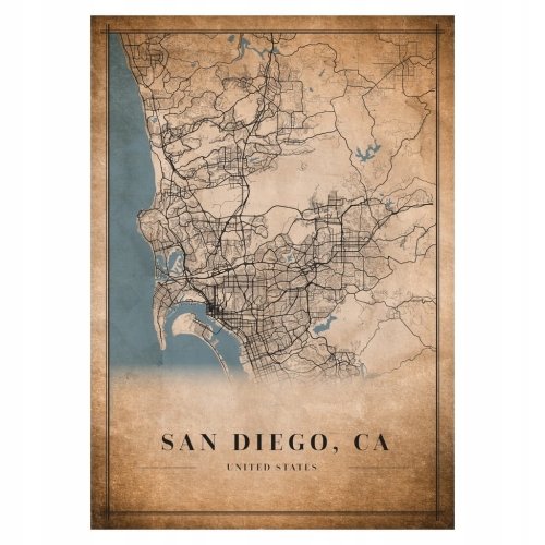 Plakat Mapa miasta vintage San Diego, CA
