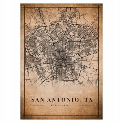 Plakat Mapa miasta vintage San Antonio, TX