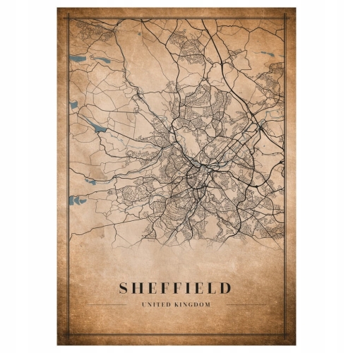 Plakat Mapa miasta vintage Sheffield