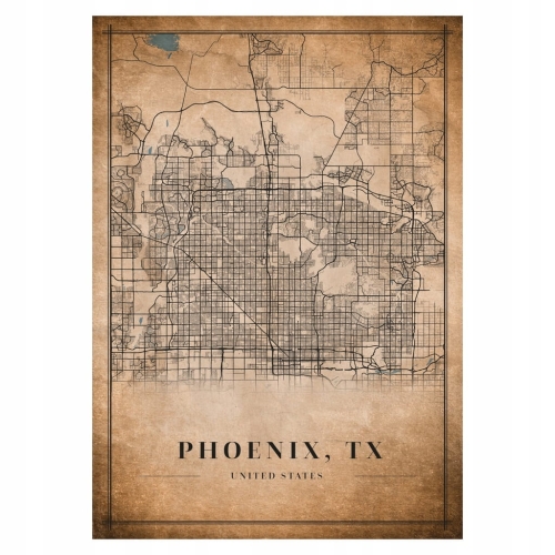 Plakat Mapa miasta vintage Phoenix, TX
