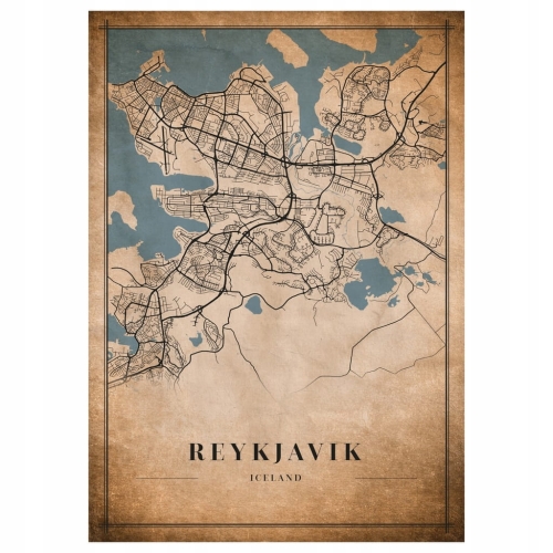 Plakat Mapa miasta vintage Reykjavik