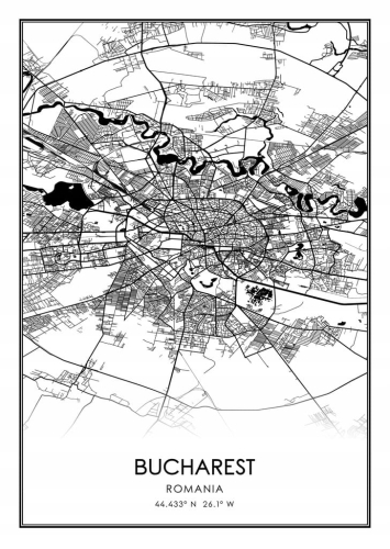 Mapa czarno biała plakat Bucharest