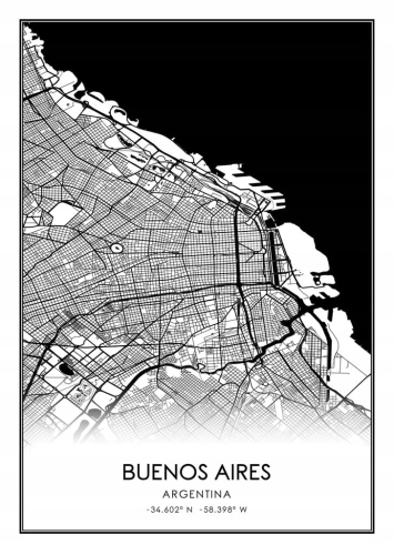 Mapa czarno biała plakat Buenos Aires