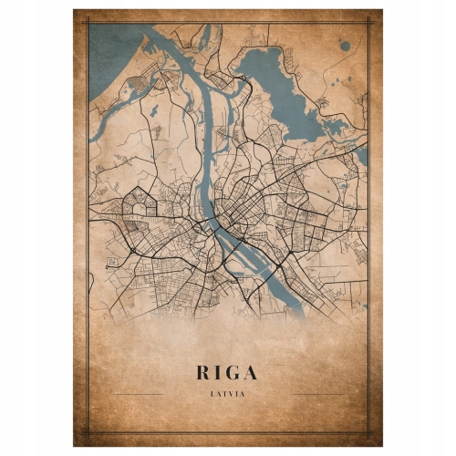 Plakat Mapa miasta vintage Riga