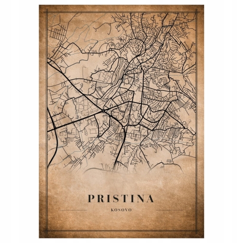 Plakat Mapa miasta vintage Pristina