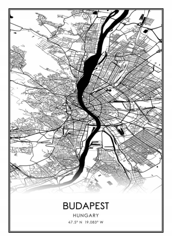 Mapa czarno biała plakat Budapeszt Budapest