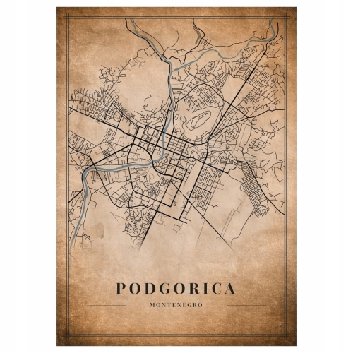 Plakat Mapa miasta vintage Podgorica