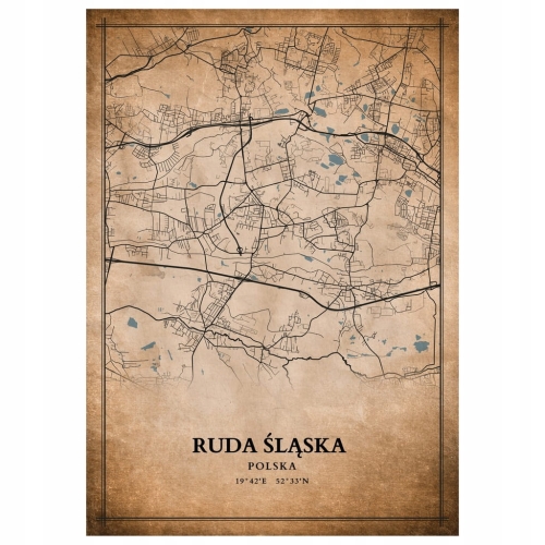 Plakat Mapa miasta vintage Ruda Śląska