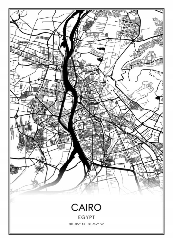 Mapa czarno biała plakat Cairo Kair