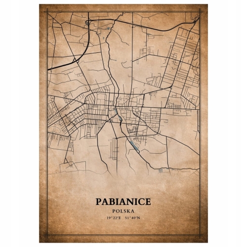 Plakat Mapa miasta vintage Pabianice