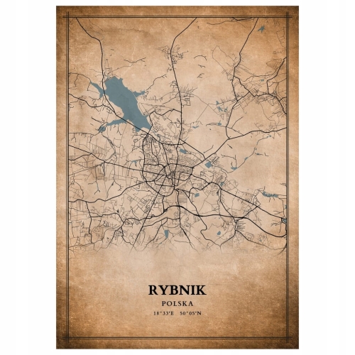 Plakat Mapa miasta vintage Rybnik