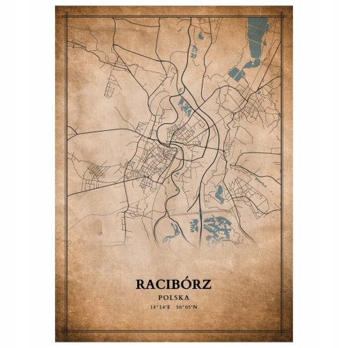 Plakat Mapa miasta vintage Racibórz