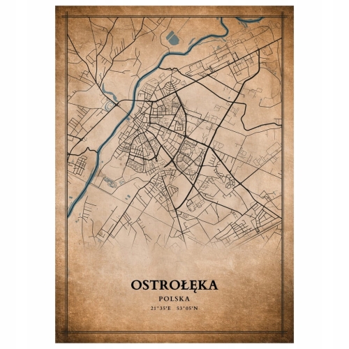 Plakat Mapa miasta vintage Ostrołęka