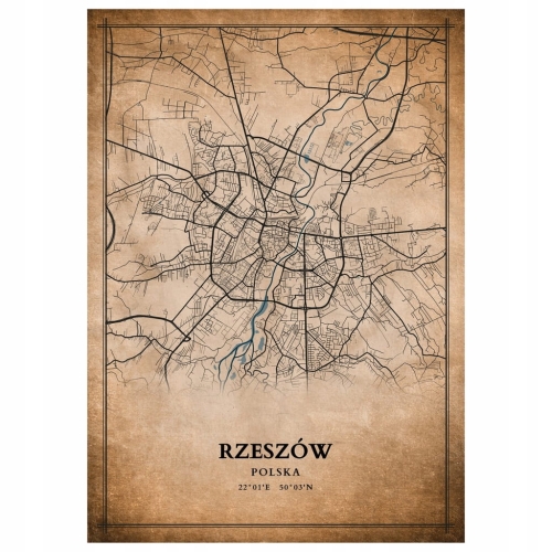 Plakat Mapa miasta vintage Rzeszów