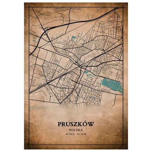 Plakat Mapa miasta vintage Pruszków