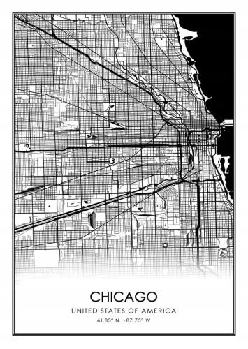 Mapa czarno biała plakat Chicago