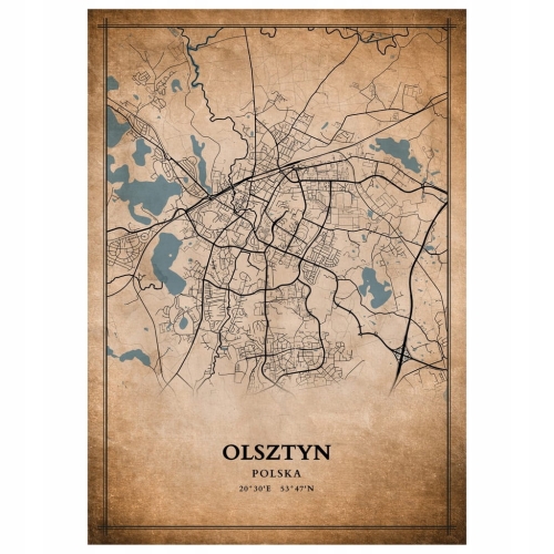 Plakat Mapa miasta vintage Olsztyn