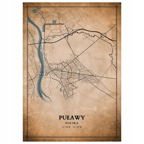 Plakat Mapa miasta vintage Puławy