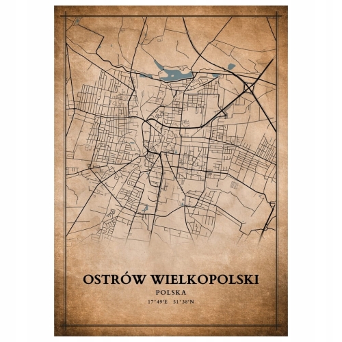 Plakat Mapa miasta vintage Ostrów Wielkp.