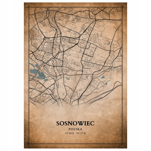 Plakat Mapa miasta vintage Sosnowiec