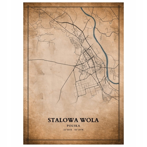 Plakat Mapa miasta vintage Stalowa Wola