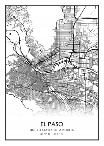 Mapa czarno biała plakat El Paso