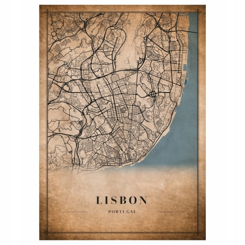 Plakat Mapa miasta vintage Lisbon