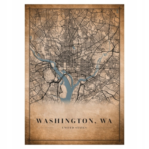 Plakat Mapa miasta vintage Washington, WA