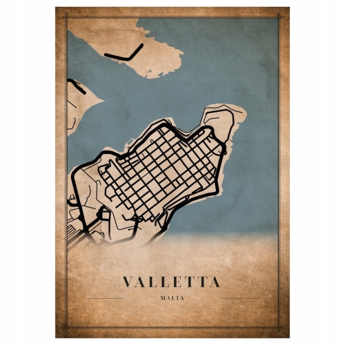 Plakat Mapa miasta vintage Valletta