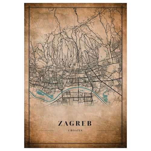 Plakat Mapa miasta vintage Zagreb