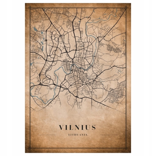 Plakat Mapa miasta vintage Vilnius