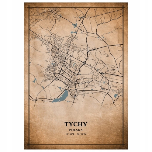 Plakat Mapa miasta vintage Tychy