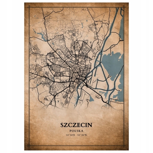 Plakat Mapa miasta vintage Szczecin