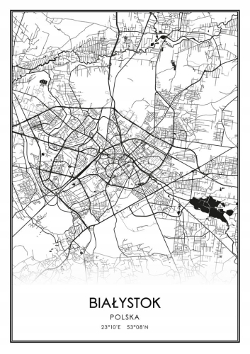 Mapa czarno biała plakat Białystok