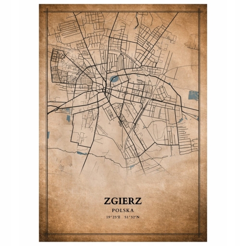 Plakat Mapa miasta vintage Zgierz