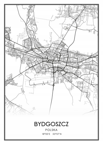 Mapa czarno biała plakat Bydgoszcz