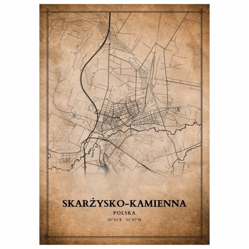 Plakat Mapa vintage Skarżysko-Kamienna