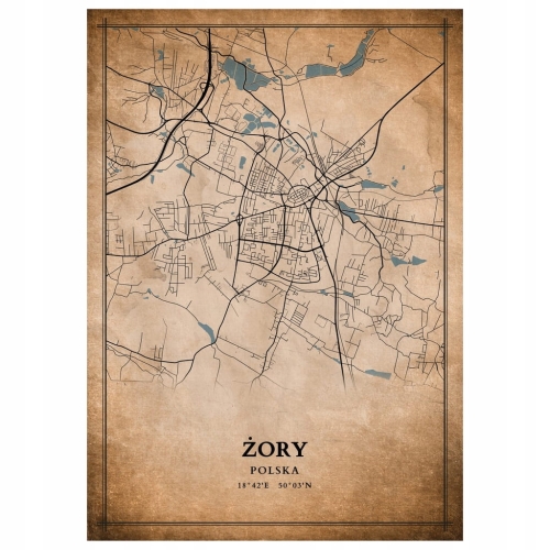 Plakat Mapa miasta vintage Żory