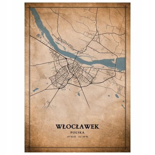 Plakat Mapa miasta vintage Włocławek