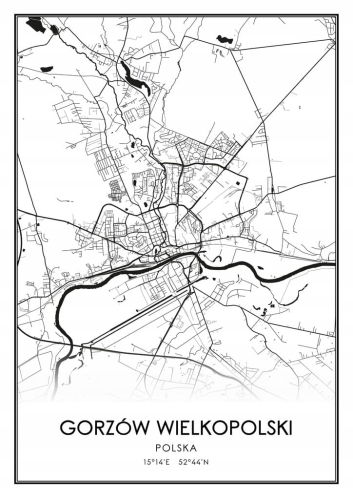 Mapa czarno biała plakat Gorzów Wielkopolski