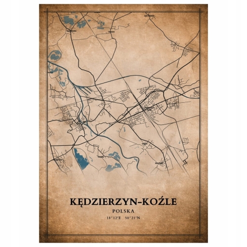 Plakat Mapa vintage Kędzierzyn-Koźle
