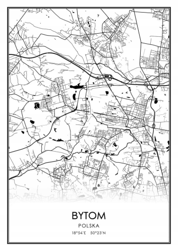 Mapa czarno biała plakat Bytom